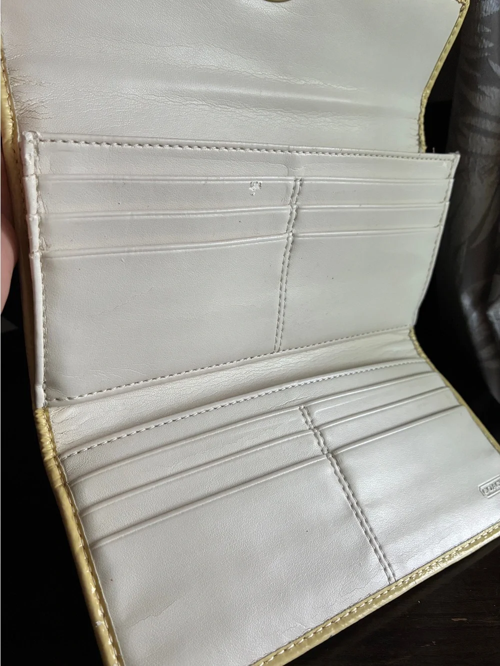 Coach Beige and Cream Signature Continental Wallet with Gold Accent